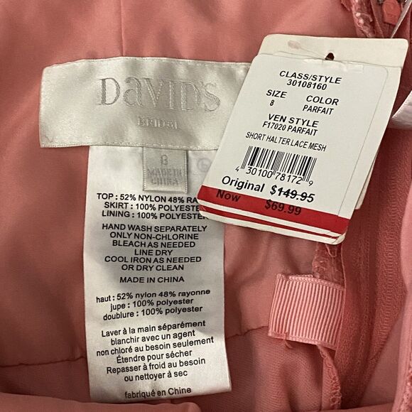 NWT David's Bridal Halter Dress Size 8 Parfait Pink Lace Bodice Chiffon Skirt - Picture 12 of 12
